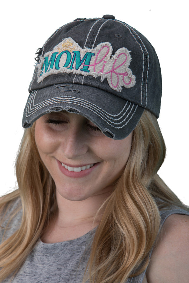 Mom Life Distressed Patch Hat by Funky Junque