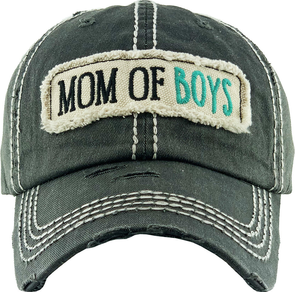 Mom of Boys & Girls Distressed Patch Hat by Funky Junque