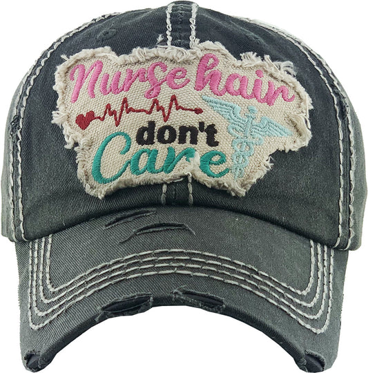 Nurse Hair Don't Care Distressed Patch Hat by Funky Junque