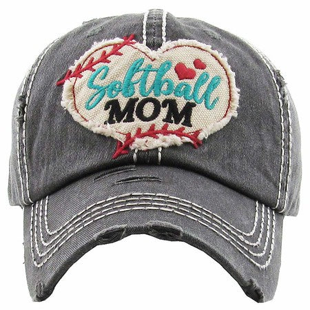 Softball Mom Distressed Patch Hat by Funky Junque