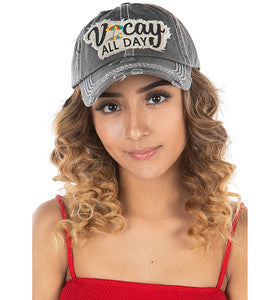 Vacay All Day Distressed Patch Hat by Funky Junque