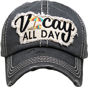 Vacay All Day Distressed Patch Hat by Funky Junque