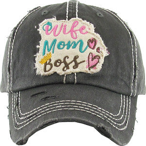 Wife Mom Boss Distressed Patch Hat by Funky Junque