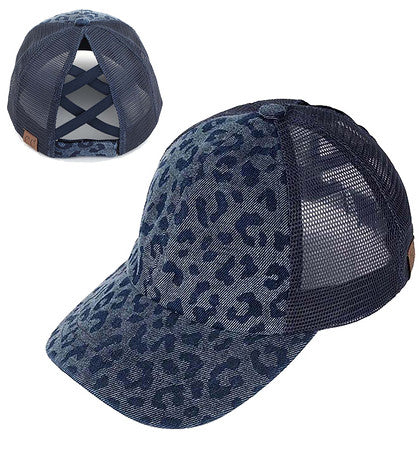 Leopard Criss Cross Ponytail Hat by Funky Junque