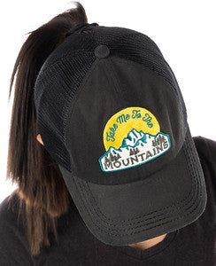 Take Me to the Mountains Criss Cross Ponytail Hat by Funky Junque