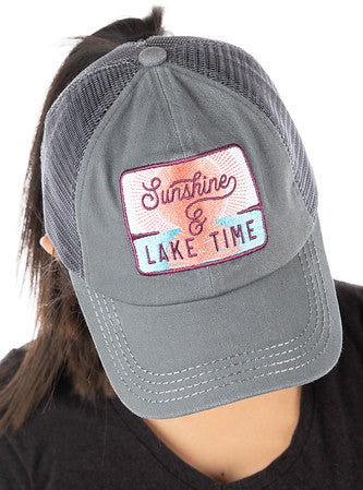 Sunshine & Lake Time Criss Cross Ponytail Hat by Funky Junque