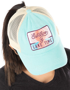 Sunshine & Lake Time Criss Cross Ponytail Hat by Funky Junque