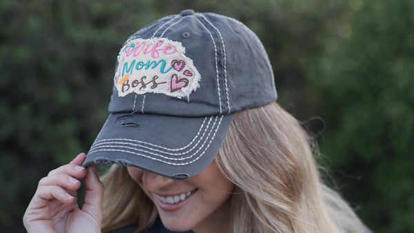 Wife Mom Boss Distressed Patch Hat by Funky Junque