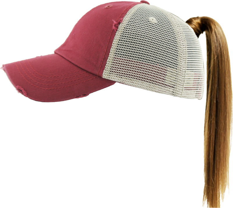 Distressed Pony Cap - Burgundy