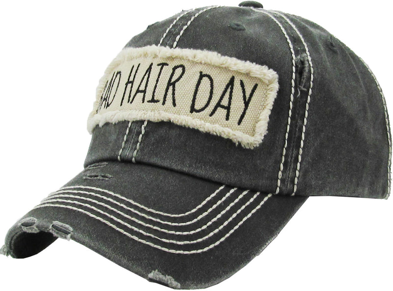 Distressed Patch Baseball Cap - Bad Hair Day (Black)