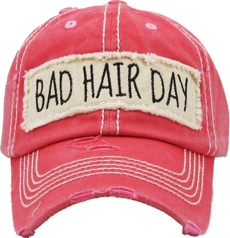Distressed Patch Baseball Cap - Bad Hair Day (Coral)