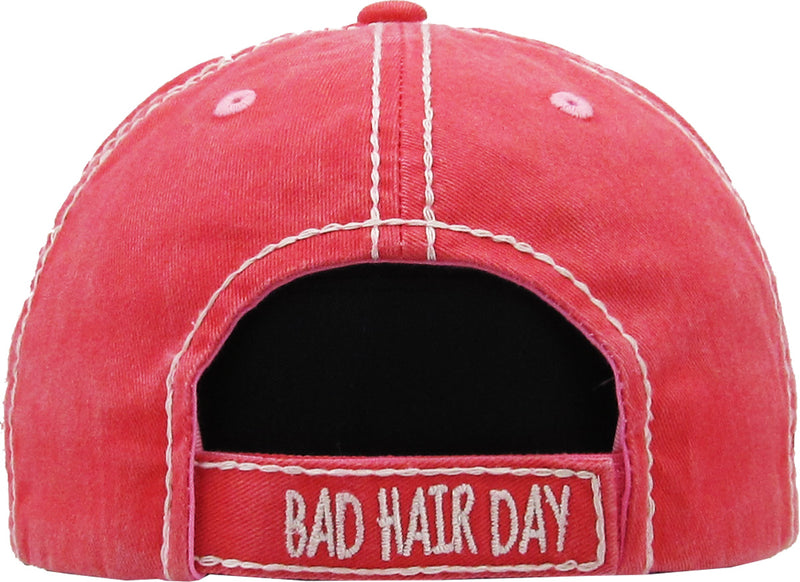 Distressed Patch Baseball Cap - Bad Hair Day (Coral)