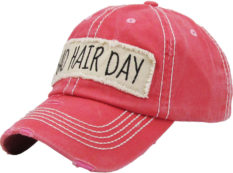 Distressed Patch Baseball Cap - Bad Hair Day (Coral)