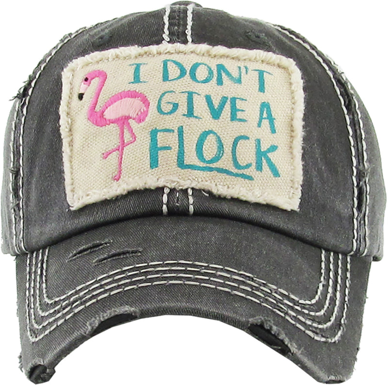 Distressed Embroidered Baseball Cap - I Don't Give A Flock (Black)