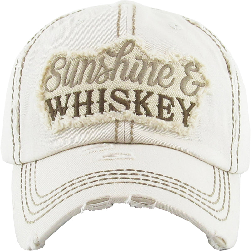 Distressed Embroidered Baseball Cap - Sunshine & Whiskey (Beige)