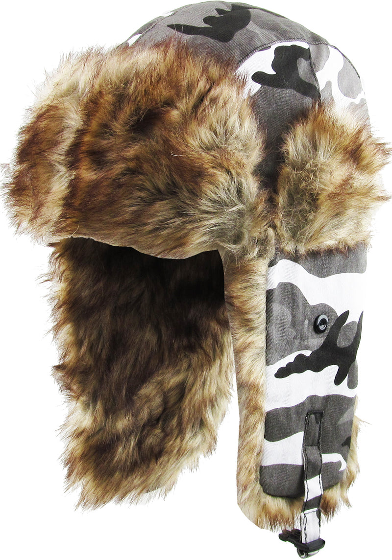 Trapper Hat - Black Faux Fur Water Resistant