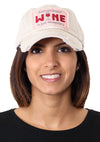 Distressed Patch Baseball Cap - Sometimes Wine is Necessary (Beige)