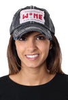 Distressed Patch Baseball Cap - Sometimes Wine is Necessary (Black)