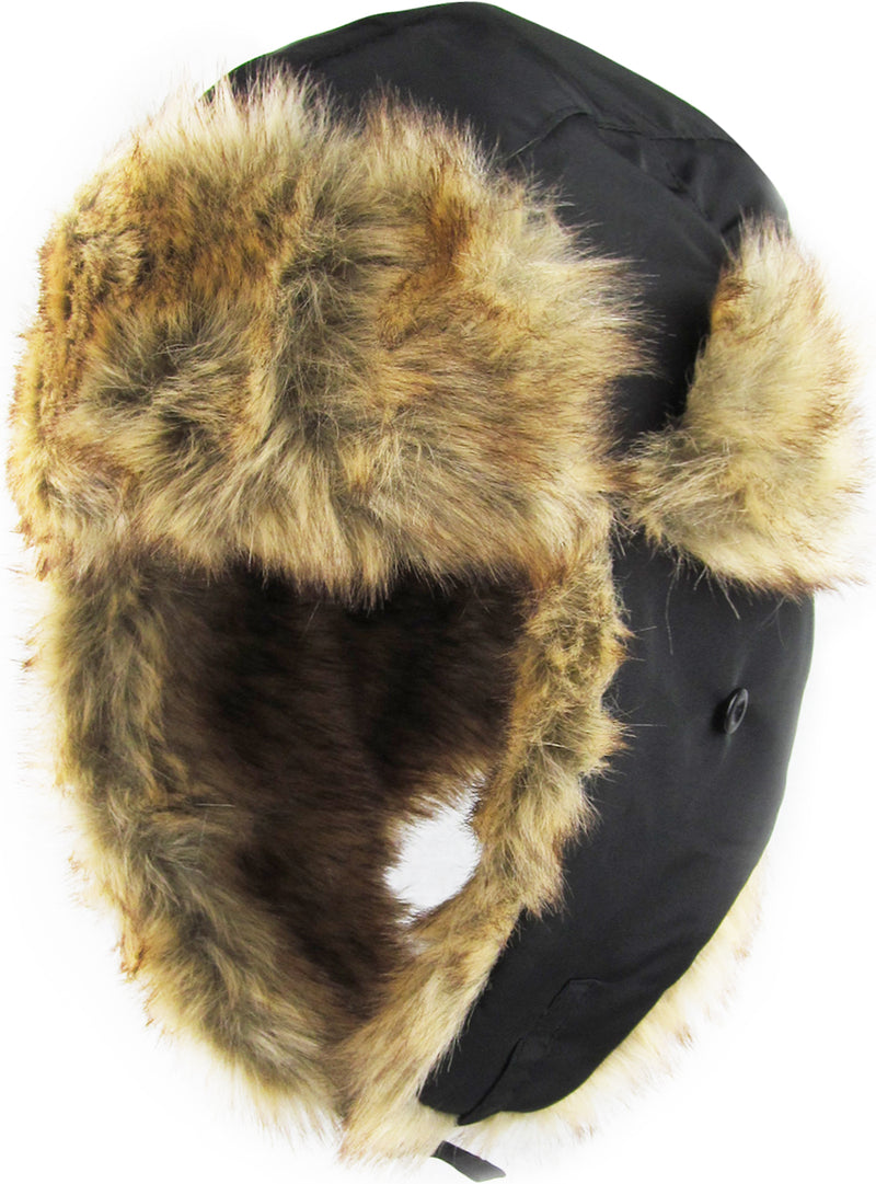 Trapper Hat - Black Faux Fur Water Resistant