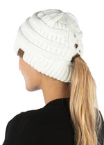 Criss Cross Beanie Tail Messy Bun High Ponytail Knit Cap