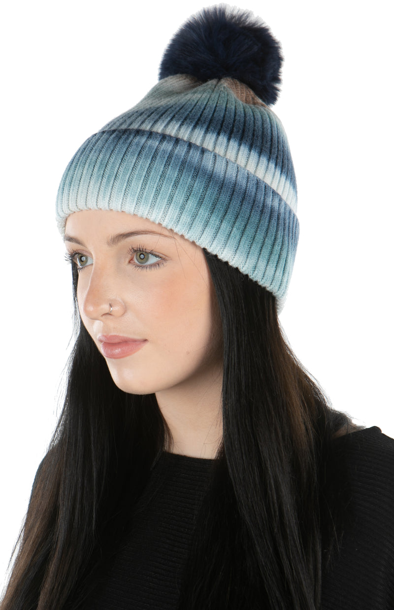Tie Dye Faux Fur Colored Pom Beanie