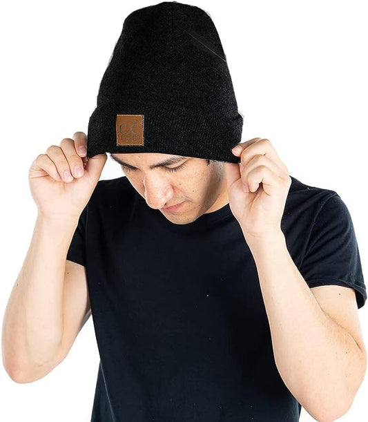 Classic Knit Leather Patch Beanie