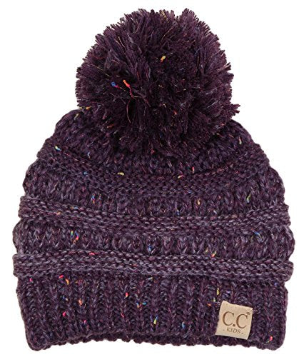 C.C. Kid's Classic Fit Cable Knit Beanie W/ Pom - Confetti