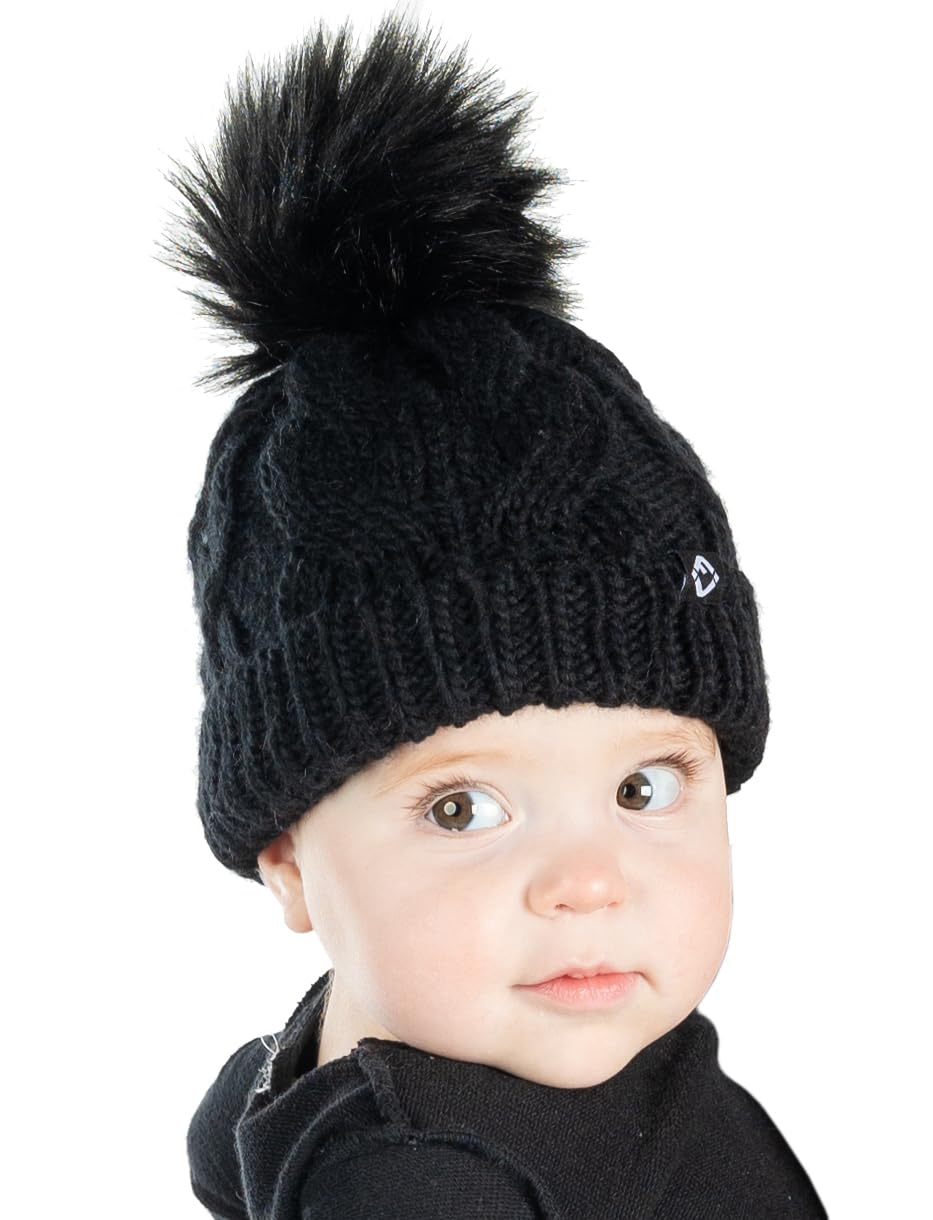 Baby Cable Knit Fleece Lined Pom Beanie by Funky Junque