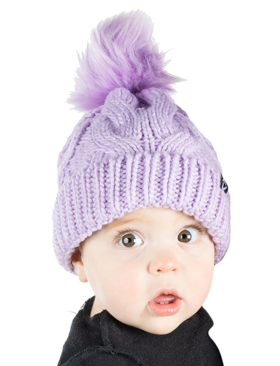 Baby Cable Knit Fleece Lined Pom Beanie by Funky Junque