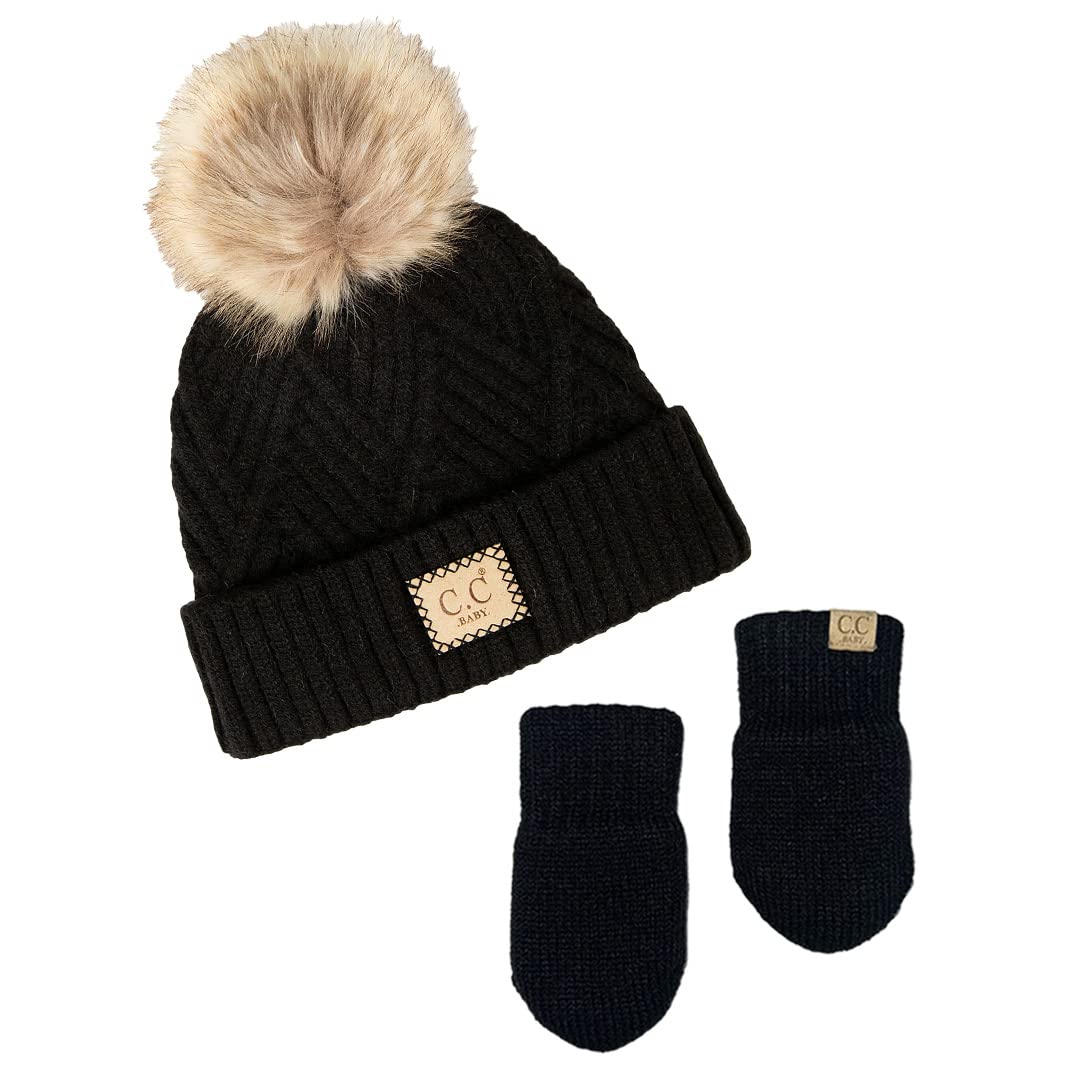 Baby Essentials Stretch Knit Fleece Insulated Trapper Hat with Pom