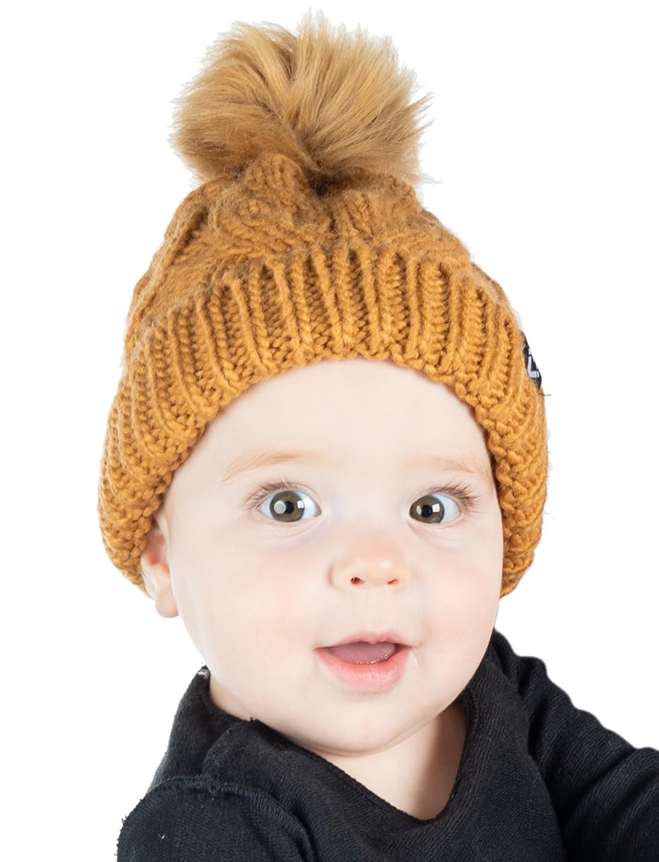 Baby Cable Knit Fleece Lined Pom Beanie by Funky Junque