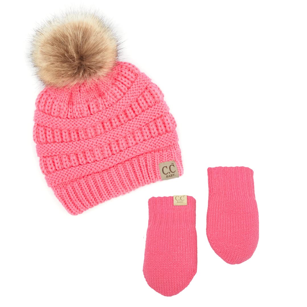 Baby Pom Beanie and Matching Mittens Set by Funky Junque