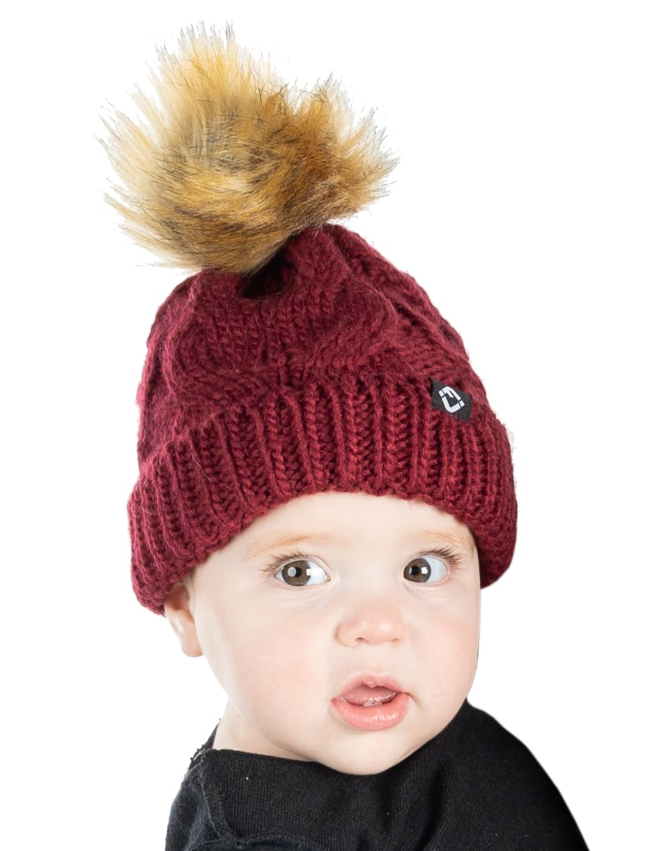 Baby Cable Knit Fleece Lined Pom Beanie by Funky Junque