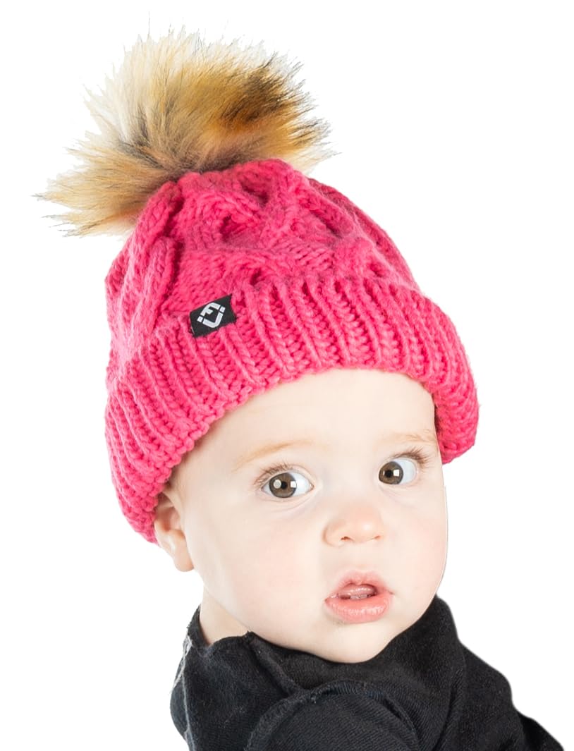 Baby Cable Knit Fleece Lined Pom Beanie by Funky Junque