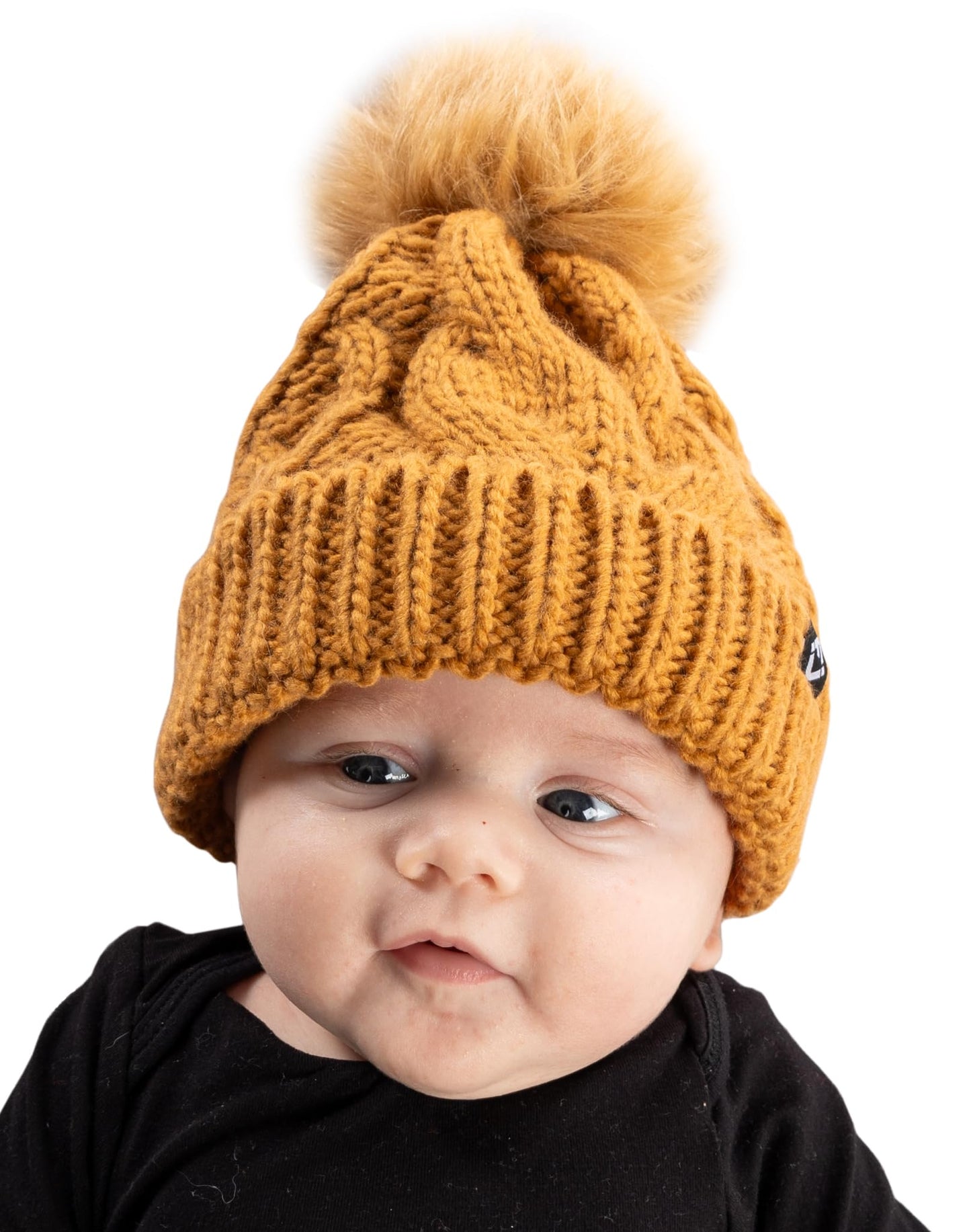 Baby Cable Knit Fleece Lined Pom Beanie by Funky Junque