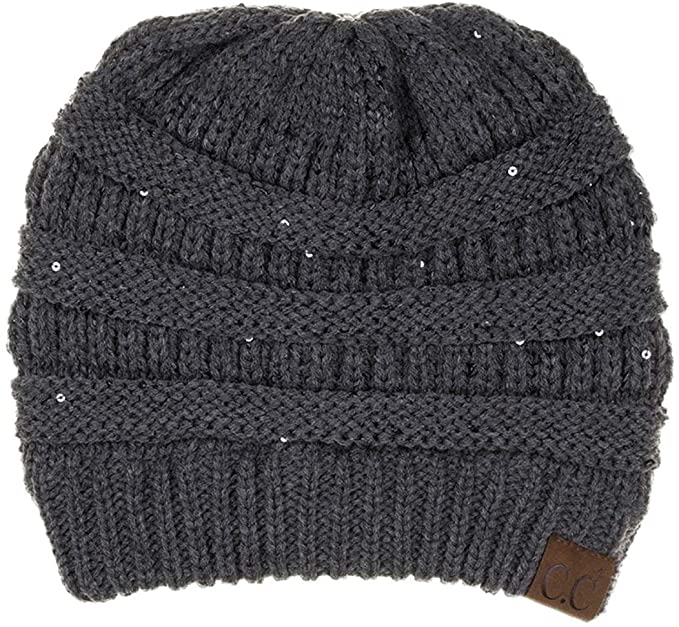 C.C. Classic Fit Cable Knit Beanie - Sequin