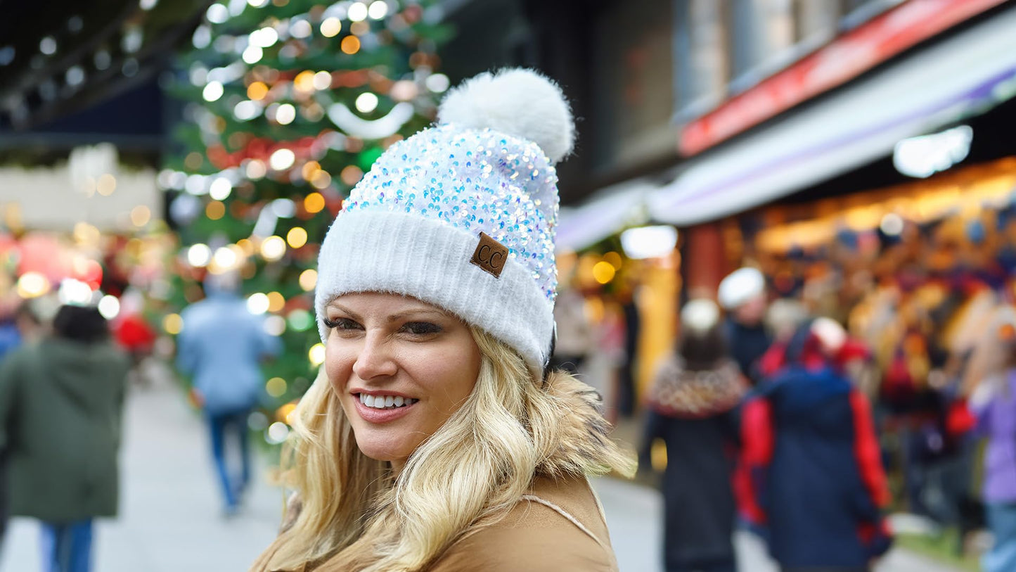 Chunky Sequin Pom Beanie by Funky Junque