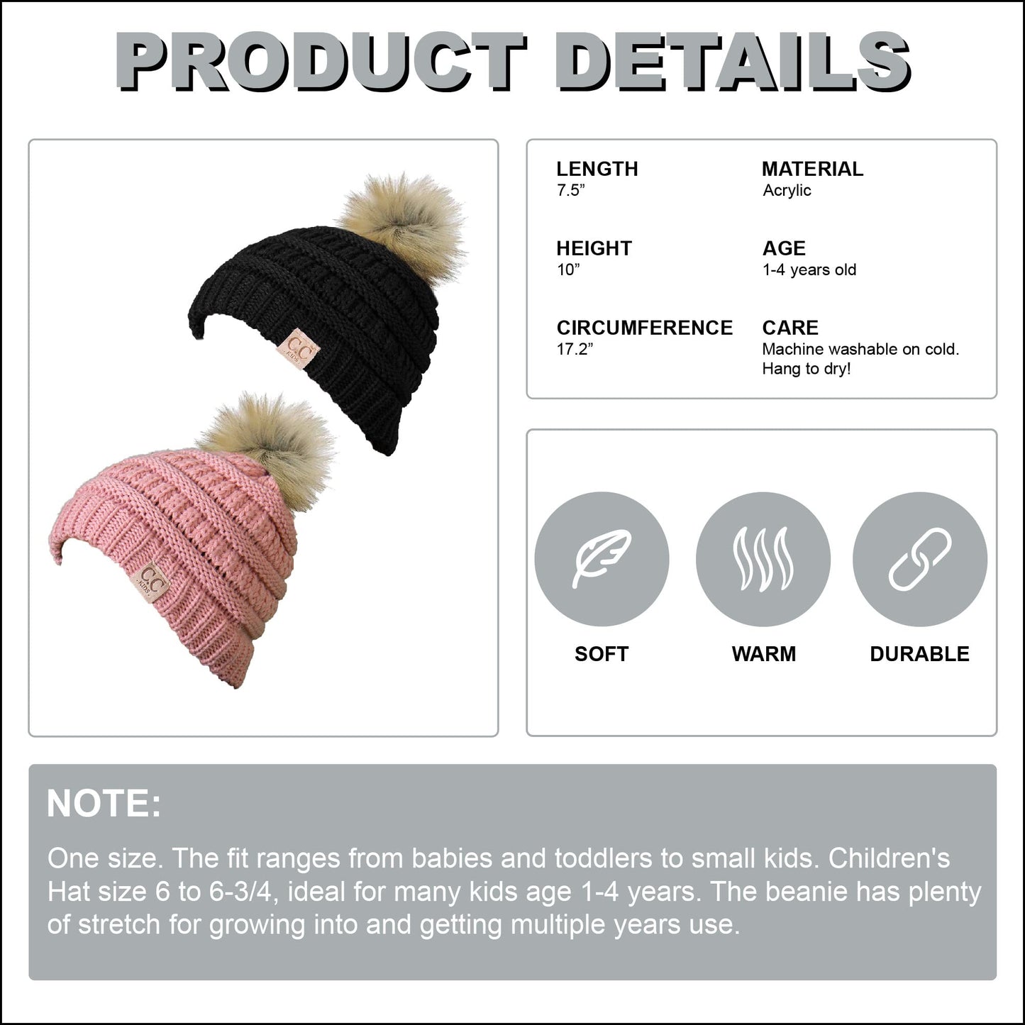 Kids Pom Beanie by Funky Junque