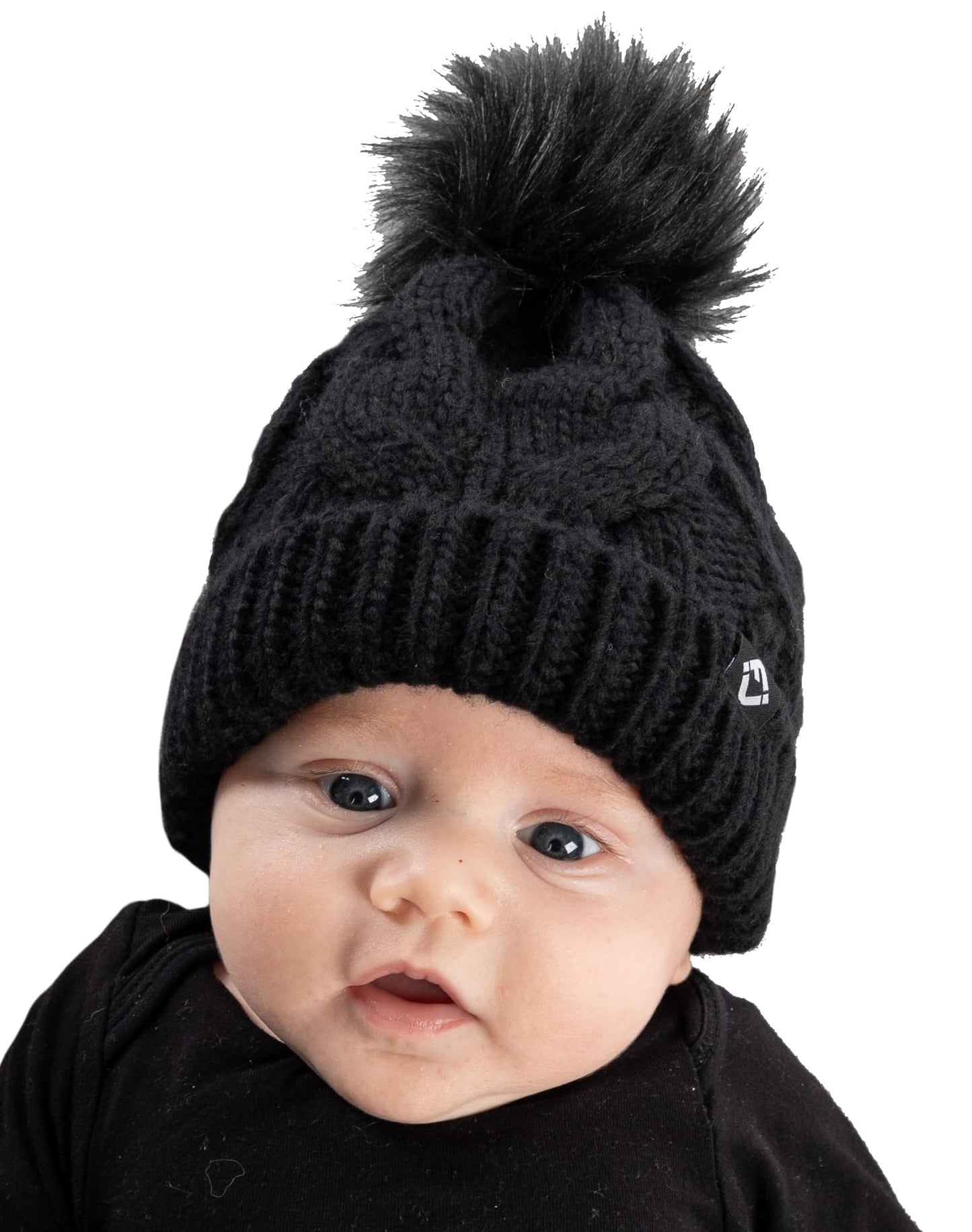 Baby Cable Knit Fleece Lined Pom Beanie by Funky Junque