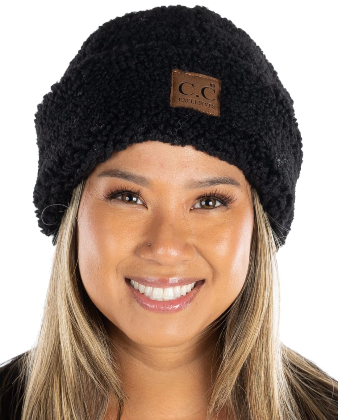 Women's Fuzzy Faux Wool Sherpa Double Layered Cuff Plush Beanie