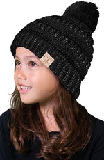 C.C. Kid's Classic Fit Cable Knit Beanie W/ Pom - Metallic