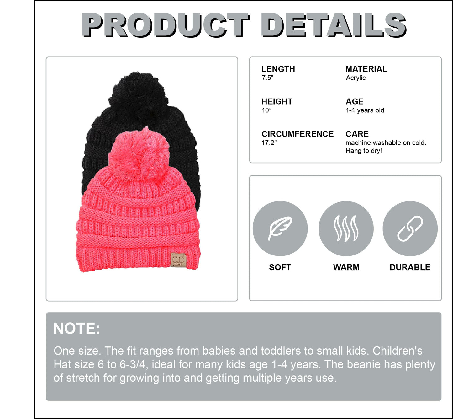 Kids Pom Beanie by Funky Junque