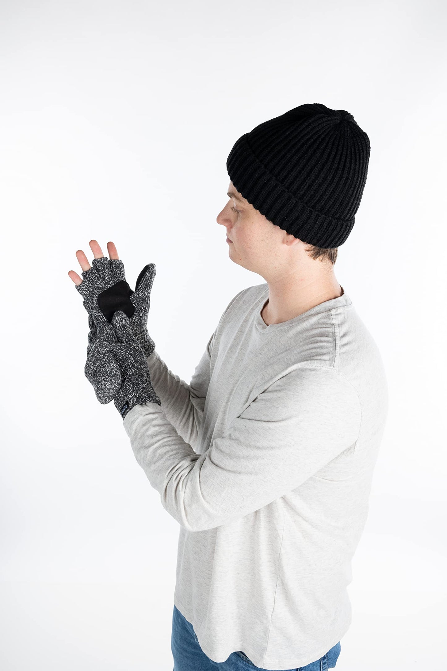 Ribbed Beanie & Convertible Gloves/Mittens Set by Funky Junque