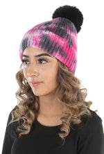 Tie Dye Faux Fur Colored Pom Beanie