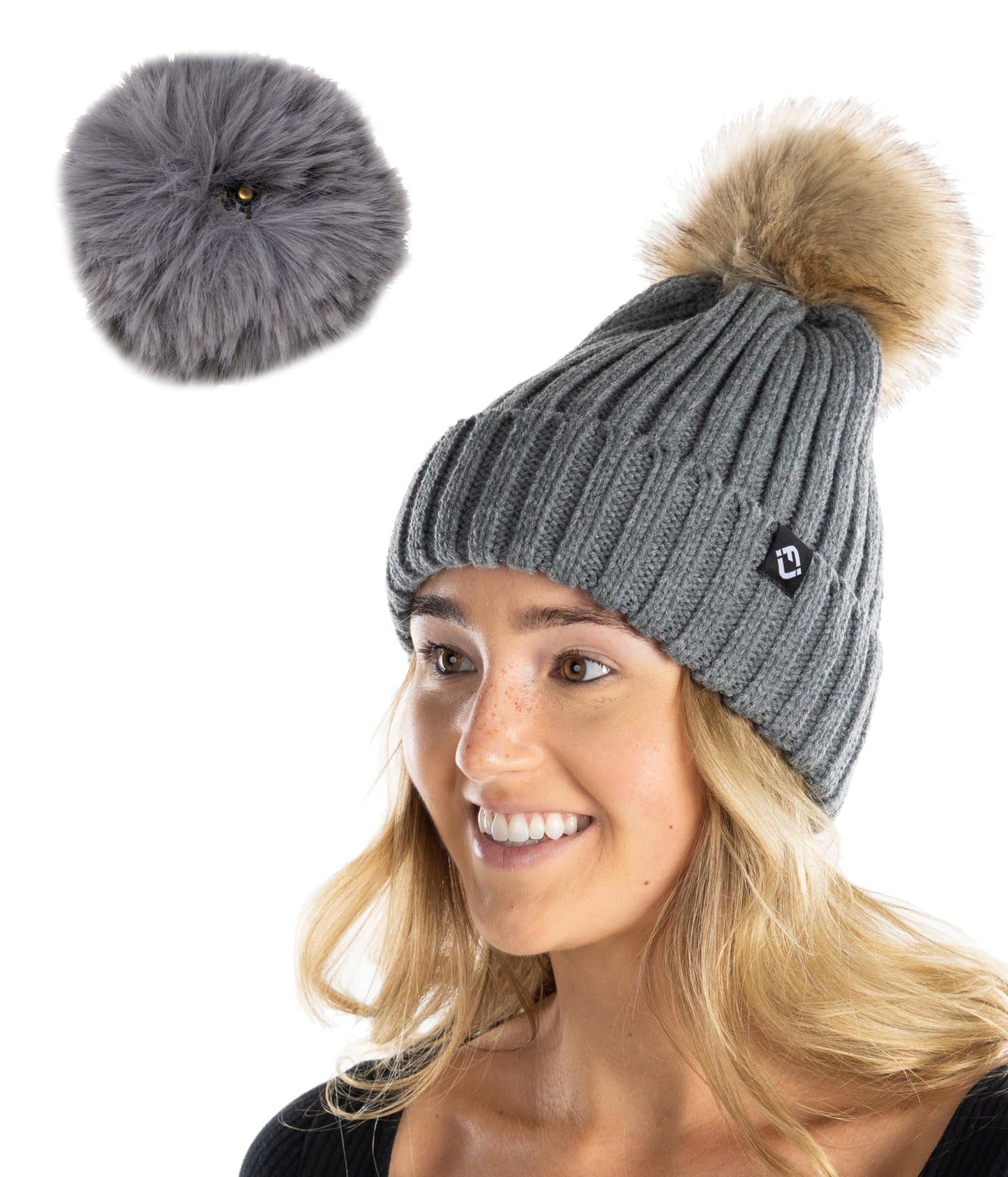 Detachable Faux Fur Pom Beanie by Funky Junque