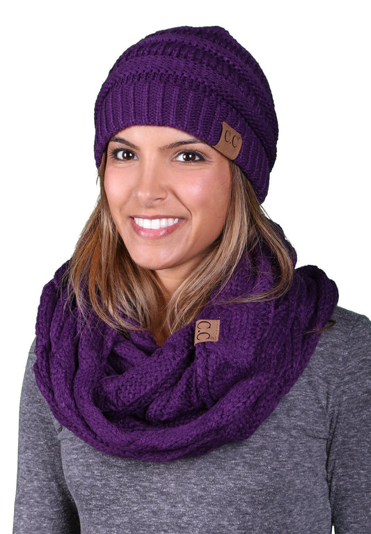 Funky Junque Womens Infinity Scarf and Slouchy Knit Beanie Matching Winter Set