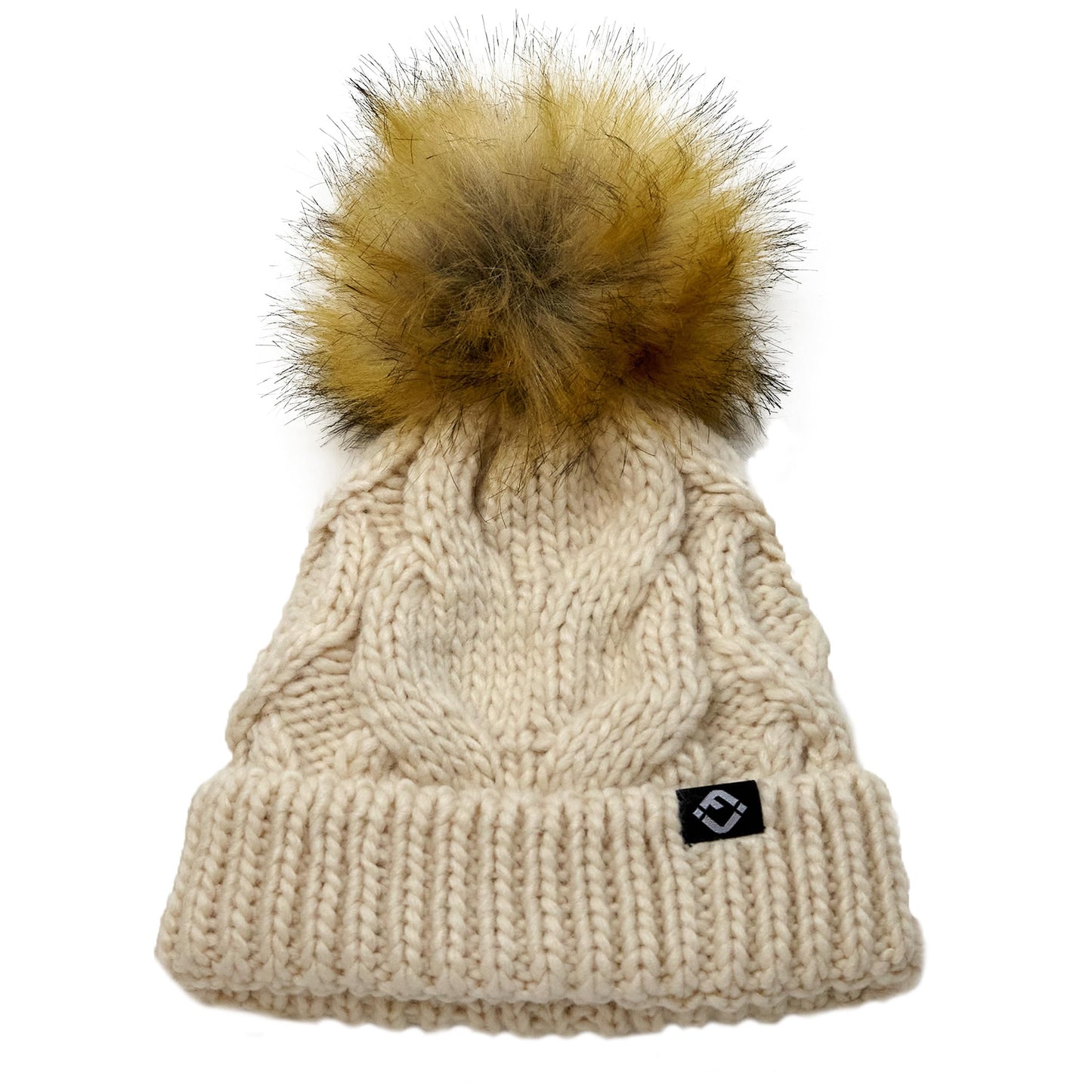 Baby Cable Knit Fleece Lined Pom Beanie by Funky Junque