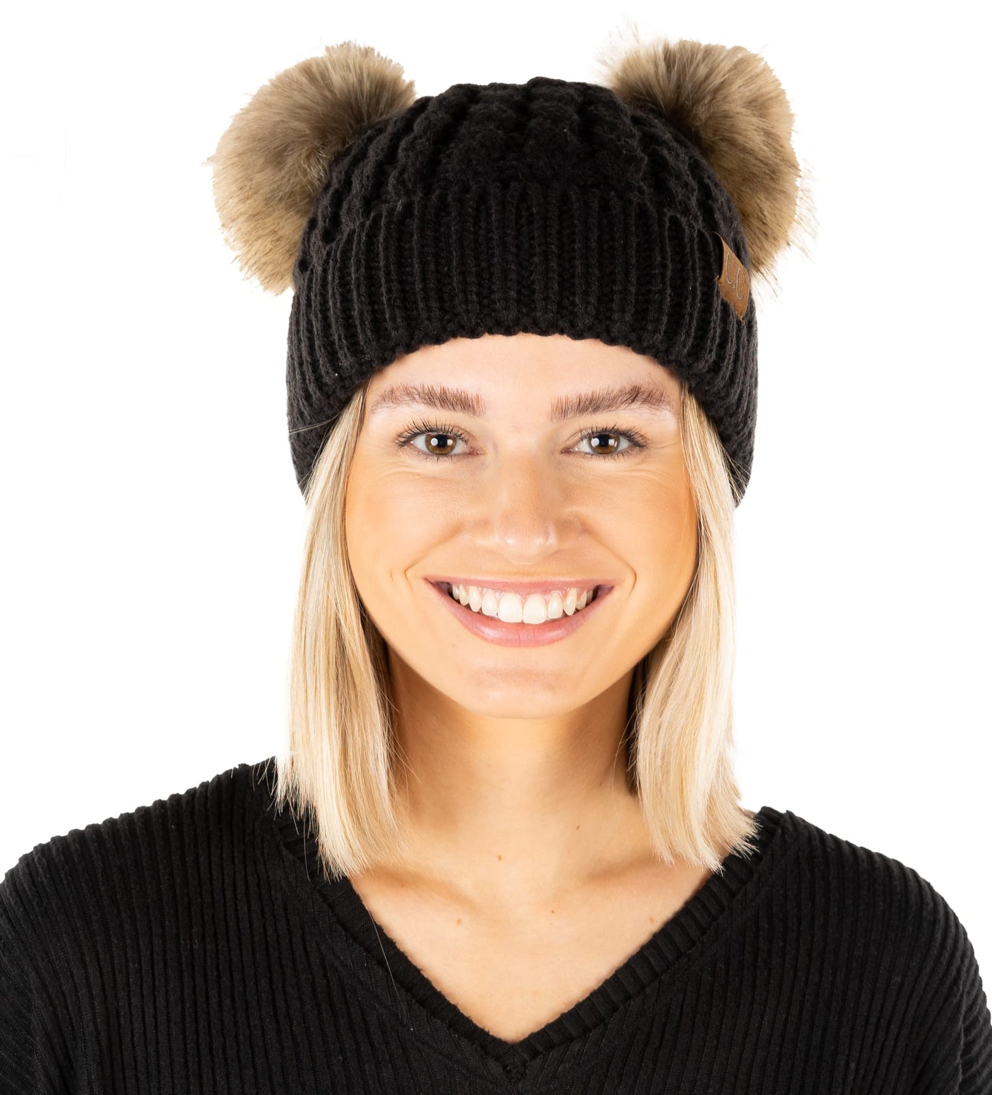 Double Pom Faux Fur Beanie by Funky Junque