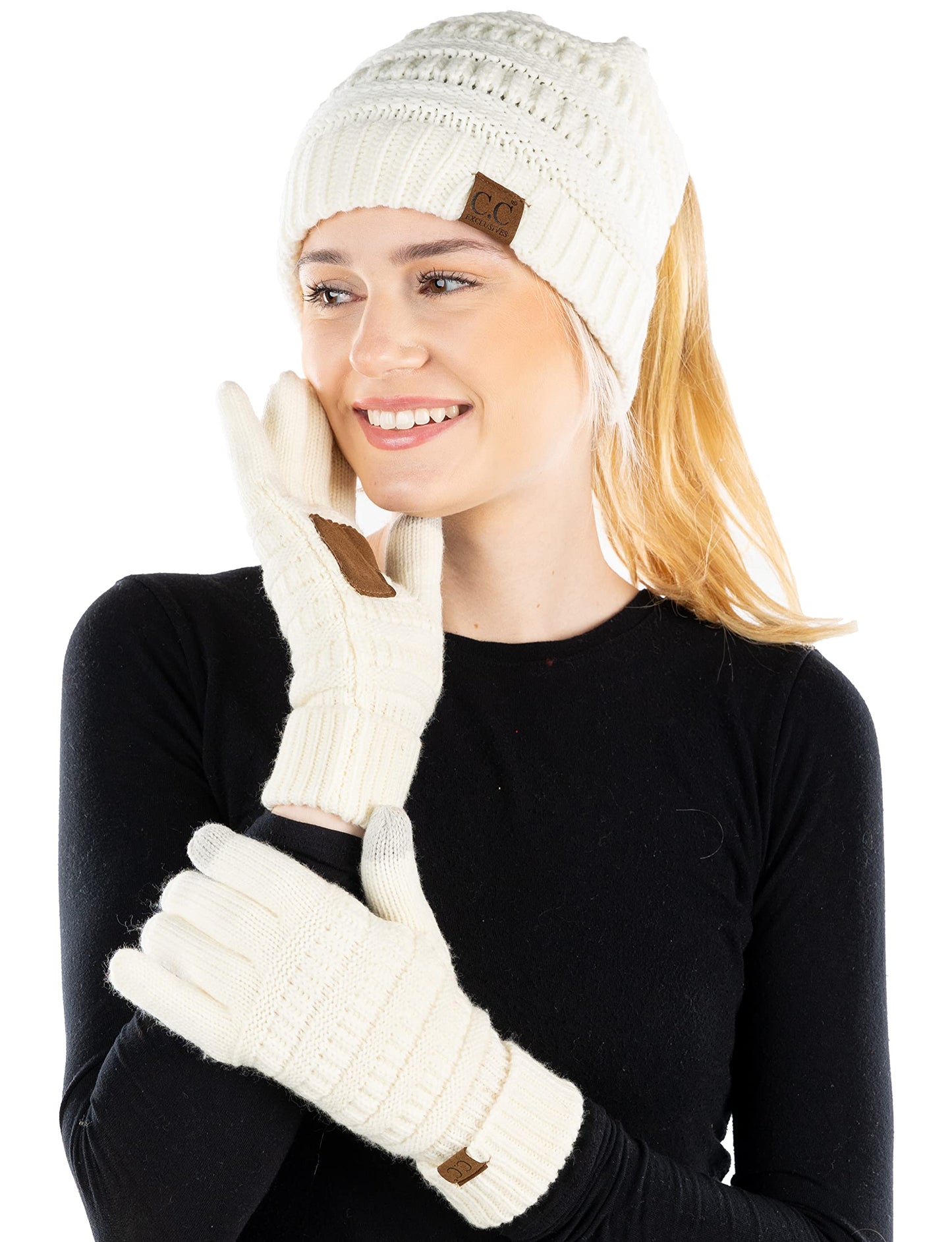 Ponytail Beanie & Gloves Matching Set by Funky Junque