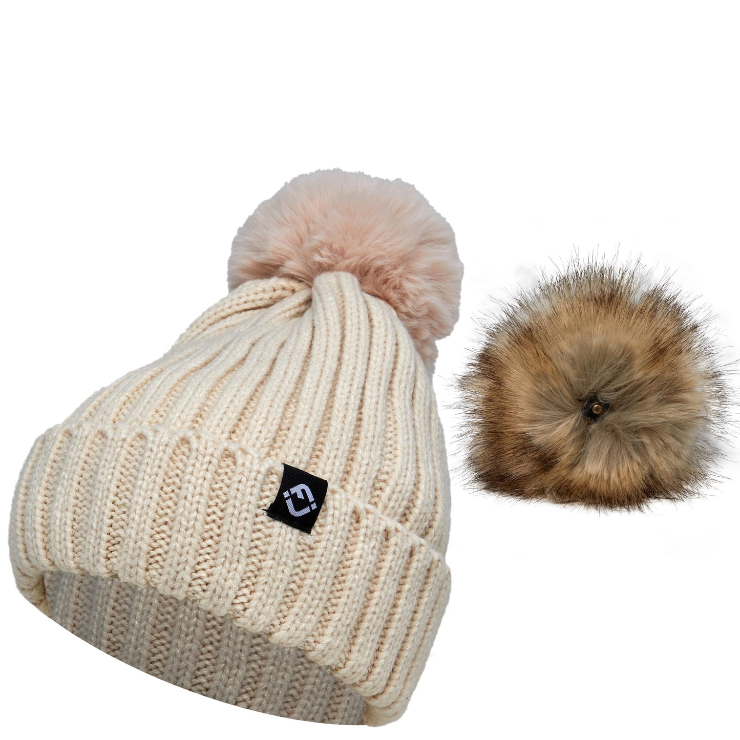 Detachable Faux Fur Pom Beanie by Funky Junque